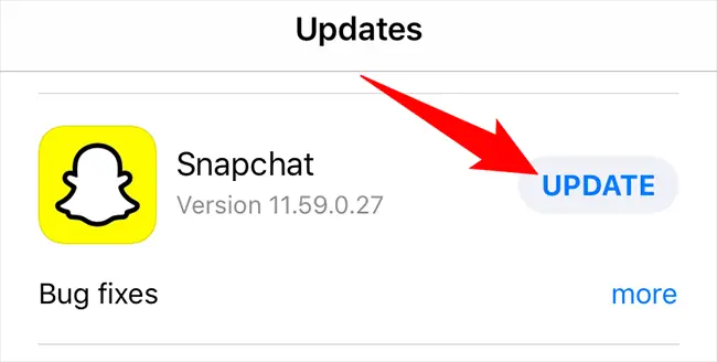 Tik op 'Updates' naast Snapchat.