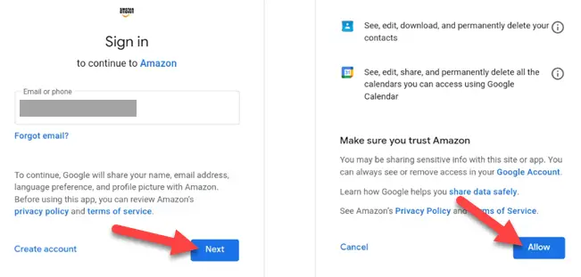 Sign in and allow Amazon access.