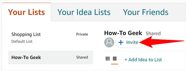 Haga clic en "Invitar" en la página de la lista de deseos.