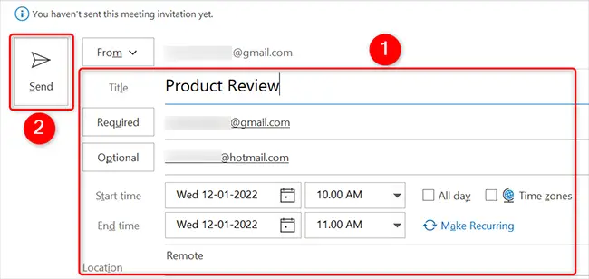 Send a calendar invite from Outlook on desktop.