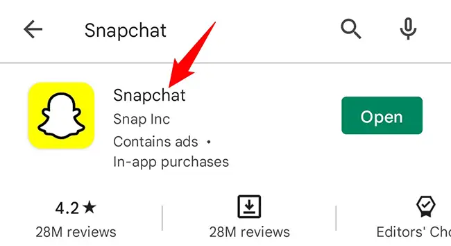 검색 결과에서 "Snapchat"을 선택하십시오.