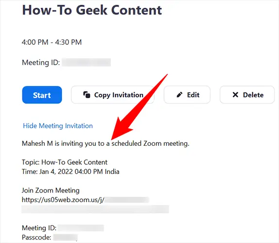 Click "Show Meeting Invitation" on the right pane.