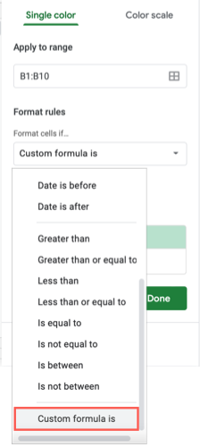Select Custom Formula Is