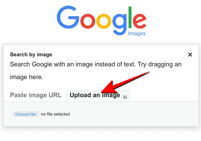 Sélectionnez l'onglet "Télécharger une image" dans la fenêtre contextuelle "Rechercher par image".