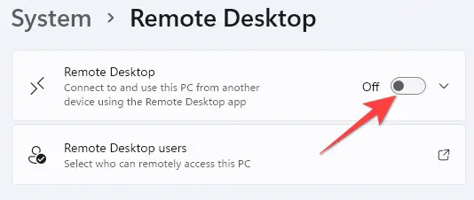 Toggle on the switch for "Remote Desktop."