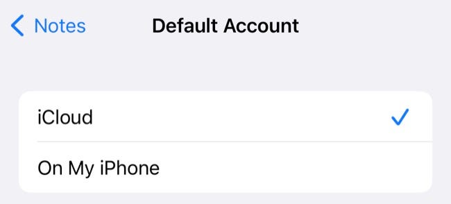 Set a default account for future Apple Notes