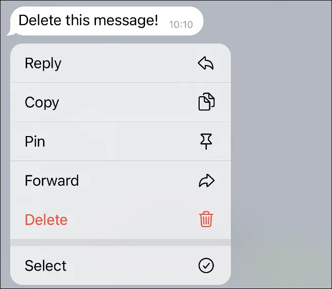 Telegram Message Long Press Menu