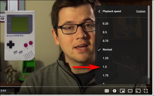 Choose a YouTube playback speed from the list.