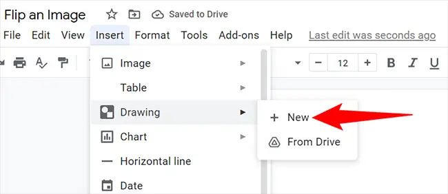 Choose Insert > Drawing > New from the menu bar.