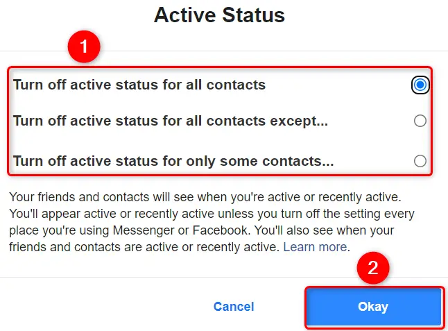 Turn off active status on Facebook on desktop.