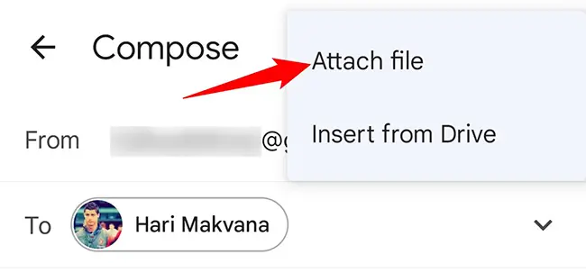 Select "Attach File" in Gmail on mobile.