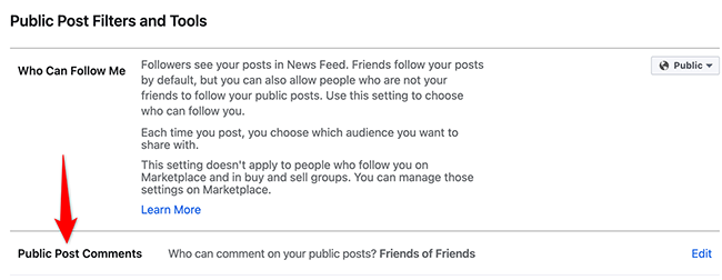 Click "Public Post Comments" on the "Public Post Filters and Tools" page on Facebook.