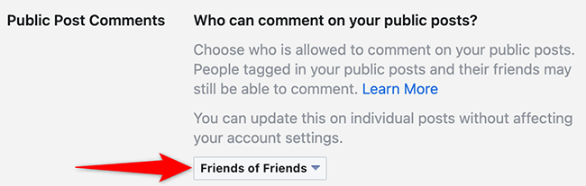 Select an option in the "Public Post Comments" menu on Facebook.