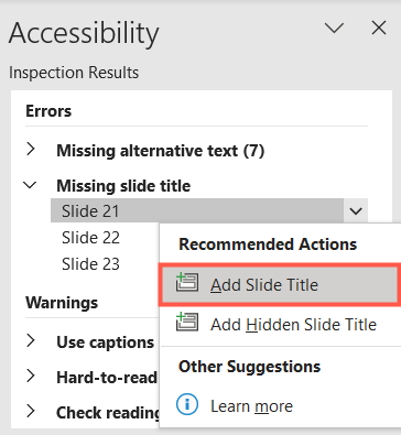 Select Add Slide Title