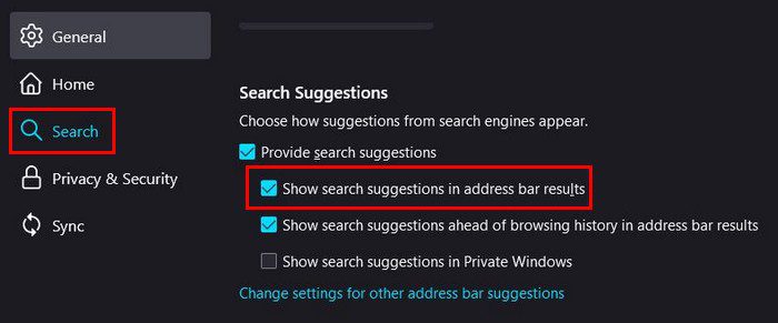 Disable search suggestions Firefox