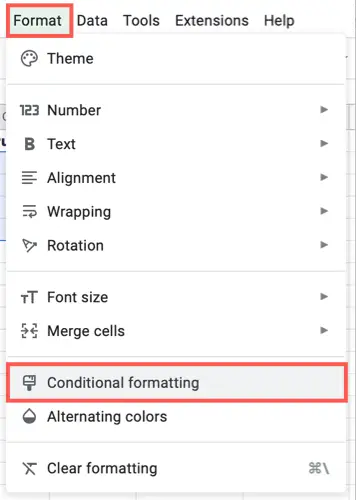 Seleziona Formattazione condizionale