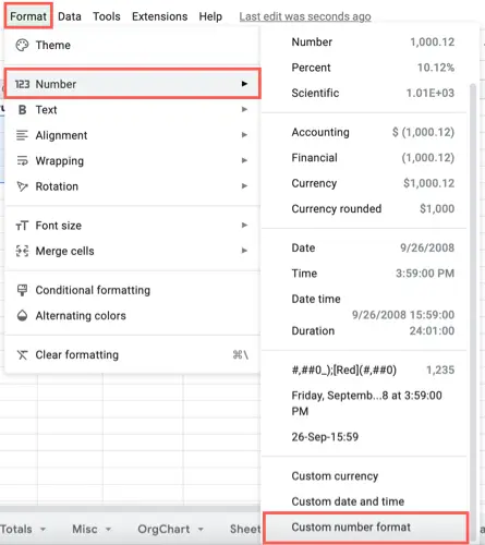 Select Custom Number Format