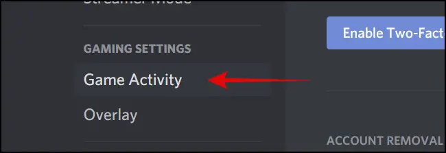 Game Activity under Game Settings Section