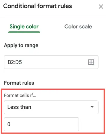 Select Less Than and enter zero