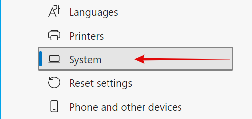 System in Microsoft Edge Settings