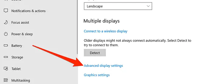 Display settings menu in Settings