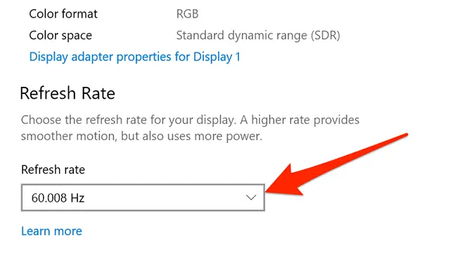 Menu de configurações avançadas de exibição em Configurações