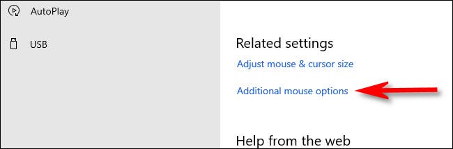 In Mouse settings, click "Additional mouse options."