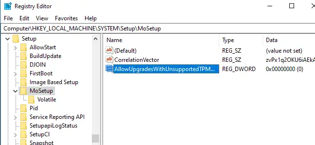 Haga doble clic en "Permitir actualizaciones con TPMO o CPU no compatibles".