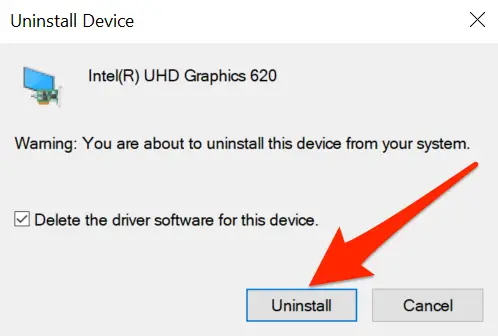 Uninstall Device window