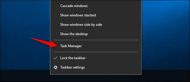 Option pour ouvrir le Gestionnaire des tâches à partir de la barre des tâches de Windows 10