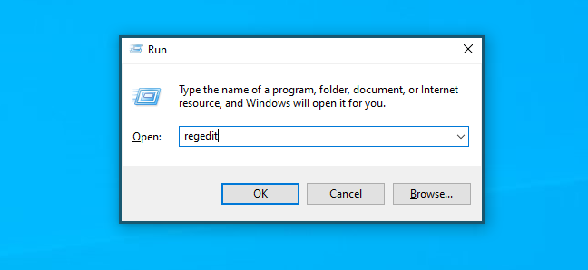 Lancez regedit dans la fenêtre Exécuter.
