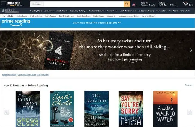 Die Amazon Prime Reading-Homepage.