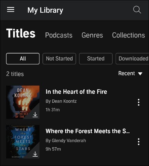 Sekcja „Moja biblioteka” w Audible.