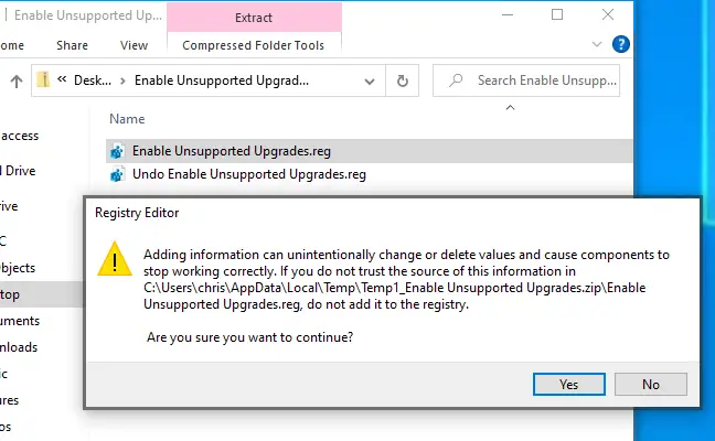 Double-click the REG file and click "Yes" to agree.