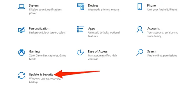 Settings app interface