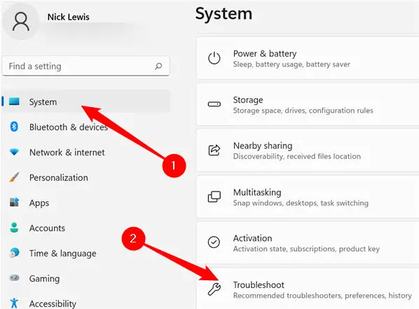 Make sure you're on the system tab, then scroll down until you see "Troubleshoot," then click "Troubleshoot."