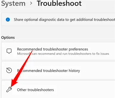 Click "Other Troubleshooters."