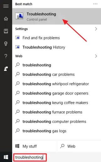 Click "Troubleshooting" in the start menu. 