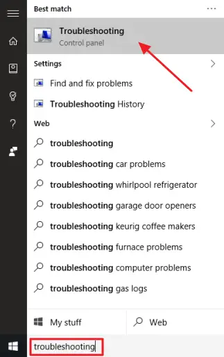 Klik op "Problemen oplossen" in het startmenu. 