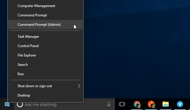 Hit Windows+x and then click "Command Prompt (Admin)."