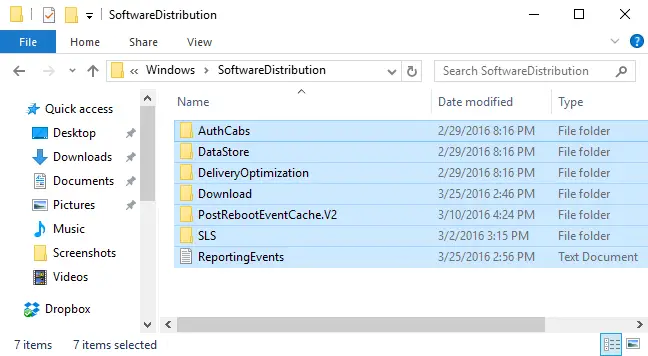 Select the contents of the "Software Distribution folder."