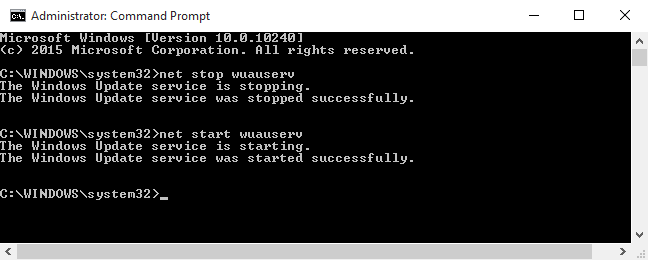Reinicie el servicio de actualización de Windows. 