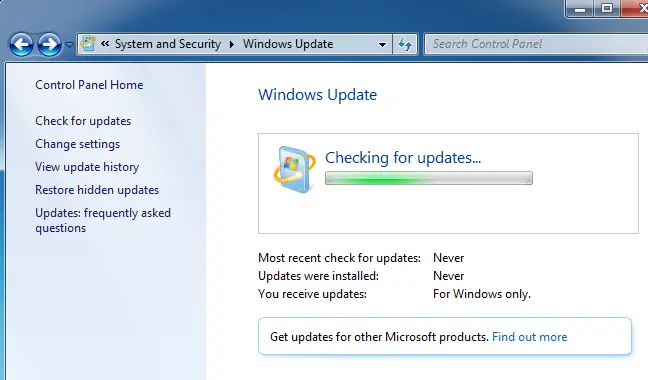 Laat Windows-update controleren op updates. 