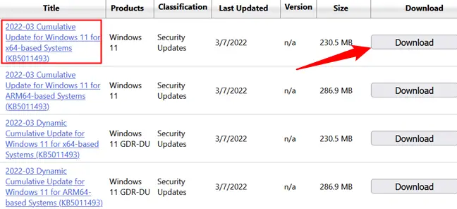 Găsiți actualizarea pentru sistemul dvs., apoi faceți clic pe „Descărcați”.