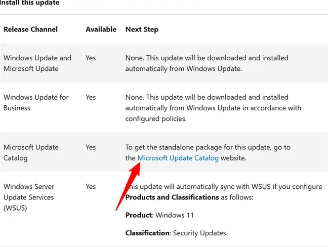 Cliquez sur le lien « Catalogue Microsoft Update ».