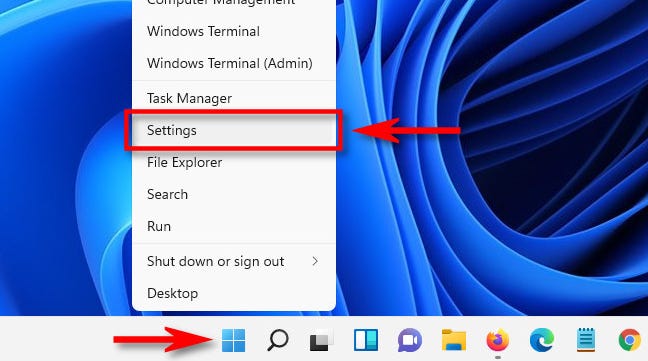 Sous Windows 11, cliquez avec le bouton droit sur le bouton Démarrer et sélectionnez "Paramètres".