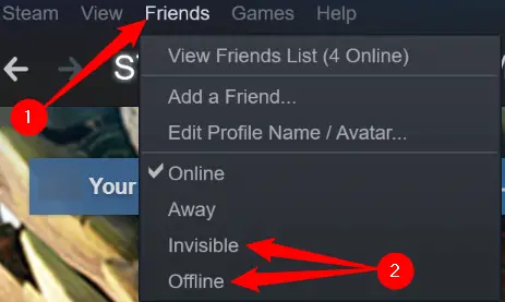 Faceți clic pe „Prieteni”, apoi selectați „Invizibil” sau „Offline”.