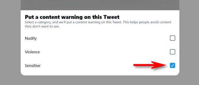 Check the content warning boxes you need in Twitter.