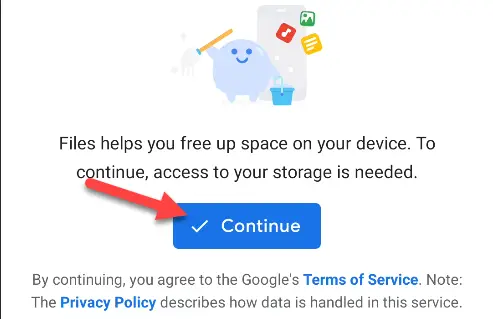 Tocca "Continua" per accettare i termini e l'informativa sulla privacy di Google.