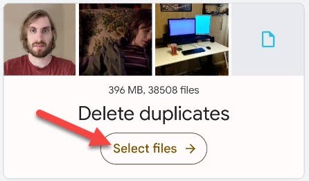 Tap "Select Files" on the "Delete Duplicates" card.